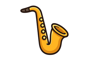 Saxophone icon vector illustration. Golden cartoon sax musical instrument symbol for jazz, blues, or classical music concept. Simple flat design for band, orchestra, or concert.