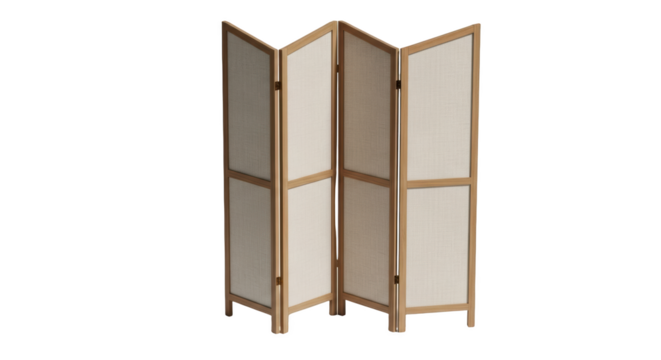 Wooden fourpanel folding screen room divider featuring screen, divider, partition, panel, paravent ideal template for branding