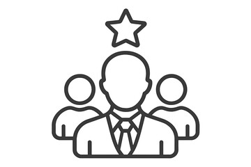Leader icon, leadership concept. Business team, teamwork symbol. Manager, boss, speaker. VIP, success. Main person. Talent, recruitment, headhunting. Line vector illustration.