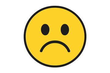 Fototapeta premium Upset emoticon vector, sad smiley face illustration, yellow unhappy emoji icon with transparent background, expressive facial expression, negative emotion symbol