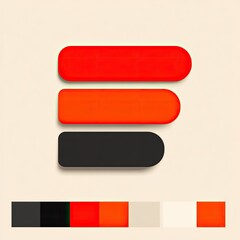 Obraz premium Three overlapping, horizontal rectangles in red and black, on a beige background. A color palette is included below