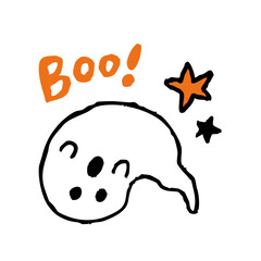 手描き風かわいいオバケの白黒イラスト ハロウィン用ゴーストキャラクター素材