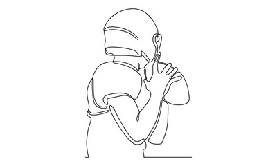 Continuous line of American football player holding a ball