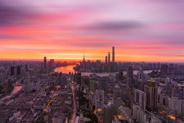 sunrise over shanghai city