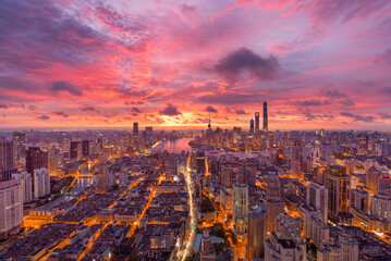 sunrise over shanghai city
