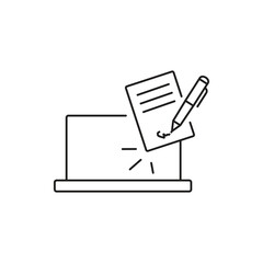 Digital Signature Icon, E-Document Agreement on Electronic Device, Thin Line Vector.eps