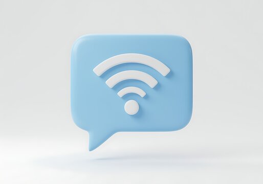 Modern Wireless Internet Connection Sign in Blue Speech Bubble for Global Communication and Digital Connectivity Solutions