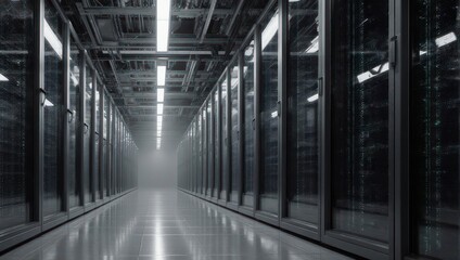 Fototapeta premium A long, modern server room