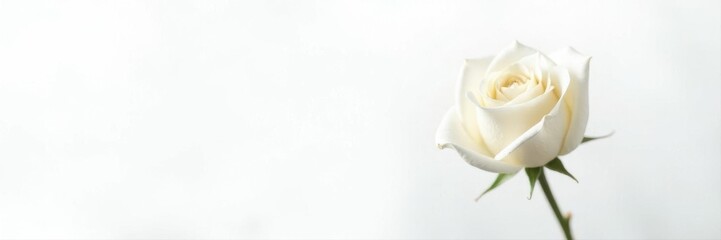 Single white rose, pristine, isolated on pure white background, unblemished, fragrant, bright