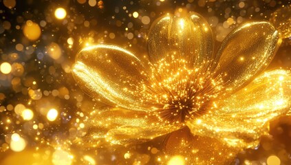 Golden, luminous flower with bokeh fairy lights