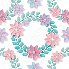 Obraz premium Floral Wreath Paper-Cut in Pastel Palette. Pastel petal paper-cut floral wreaths with soft shadows—delicate seamless motif.