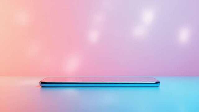 Minimalistic smartphone on a sleek surface with soft pastel background in stylish contemporary setting 4k video footage