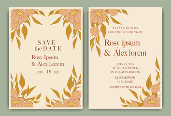 Elegant wedding invitation card featuring anemone flowers and date information.