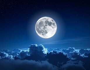 Ethereal Night A Full Moon Shining Above Soft Clouds in a Dark Blue Sky