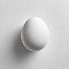 Isolated white egg casts a soft shadow on a textured white surface