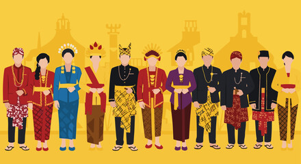 Naklejka premium Celebrating Indonesian Heroes with Colourful Hand-Drawn Figures on Kartini Day, 21 April - Inspiring Equality and Independence