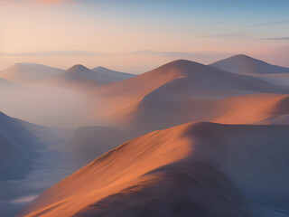 Golden Sand Dunes Shrouded in Mist