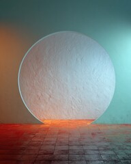 Empty room with a large, circular, textured opening