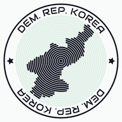 Naklejka premium Dem. Rep. Korea map with round title. Country shape rings. Dem. Rep. Korea text around the country boundary shape. Modern vector illustration.