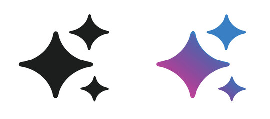 Artificial intelligence star logo generation, generative AI logo, AI magic sparkle stars, chat with AI application, artificial intelligence online tool concept