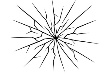 Broken glass vector outline for graphic design. Shattered surface texture with cracks from impact. Concept of destruction, damage, vandalism, accident. Sharp fragment illustration.