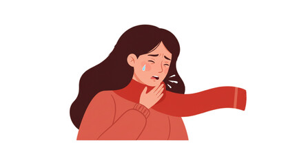 Vector of a woman wearing a scarf is sick