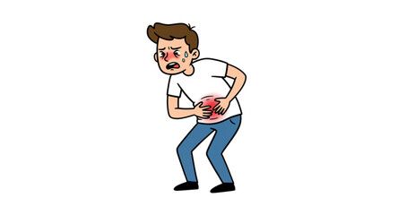Vector illustration of a man holding his stomach 