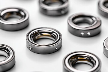 Close-up of numerous metallic circular components.  