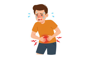 A man holds his stomach in pain