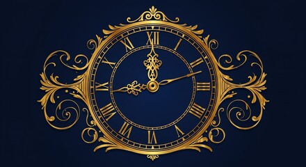 Obraz premium Antique gold clock face on dark blue background