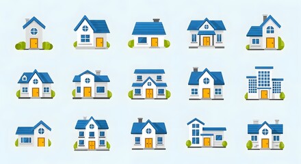 Obraz premium Set of colorful house illustrations for real estate concept