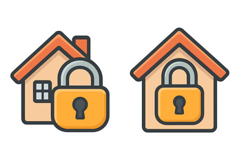 Home security icon set. House with lock symbol for safety and protection. Vector illustration for real estate, property insurance, and app design. Private property concept.