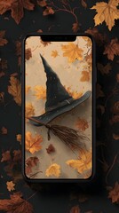 hat resting on a broomstick