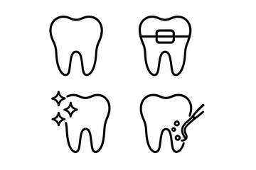 Dentistry line icon set for dental care. Vector icons of tooth, braces, cleaning, and whitening. Orthodontics, oral hygiene, and caries treatment pictograms collection.
