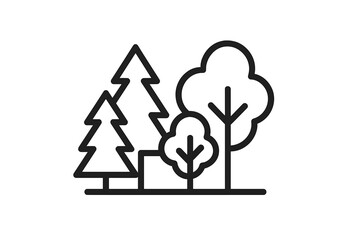 Forest trees line icon. Mixed wood with pine and deciduous trees. Nature, park, and woodland symbol. Vector illustration for environment, ecology, and conservation concepts.