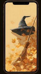 hat resting on a broomstick