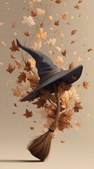 hat resting on a broomstick