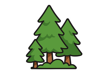 Pine tree forest simple icon set. Green fir trees group cartoon vector illustration. Nature, woods, and park design element. Coniferous tree flat logo for web or app.