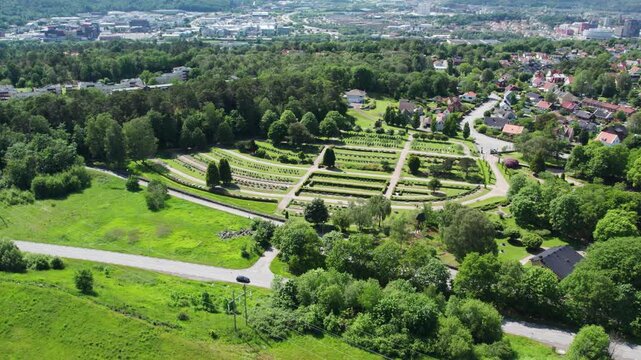 Kikas Cemetery In Molndal Municipality In Vastra Gotaland County, Sweden. Aerial Wide Shot