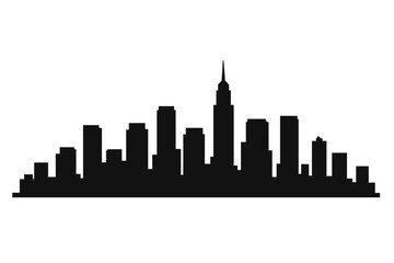 Fototapeta premium City skyline silhouette vector icon. Urban landscape and cityscape template. Downtown view with skyscrapers. Metropolis architecture for business background or real estate design element.