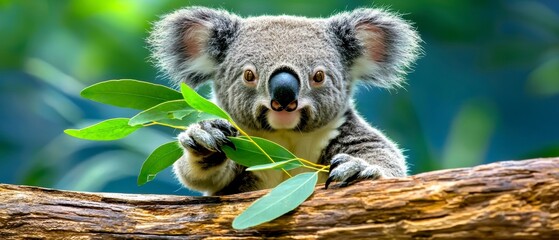 Adorable Koala Holding Eucalyptus Leaves