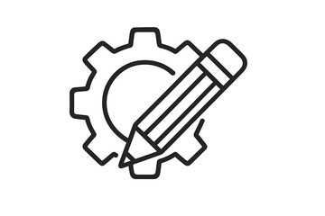 Customization icon with gear and pencil. Represents settings, editing, and configuration. Symbol for development, personalization, and the design process. Technical setup vector.