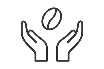 Obraz premium Coffee bean in open hands vector icon. Concept fair trade, quality agriculture, natural harvest, and sustainable production. Minimalistic linear pictogram for web, logo, apps.