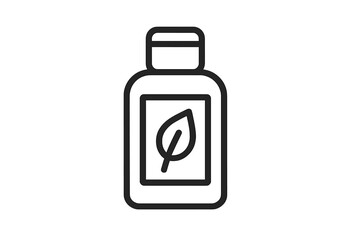 Fototapeta premium Natural cosmetic bottle line icon. Organic beauty product with leaf symbol. Eco-friendly, bio-skincare vector for web design, apps, and branding. Minimalist illustration.
