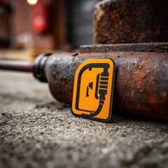 Rusty Metal Surface With a Vibrant Logo Amidst Industrial Setting at Dusk