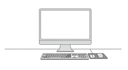 Desk Setup A Minimalist Computer Workspace with Keyboard and Mouse Illustration