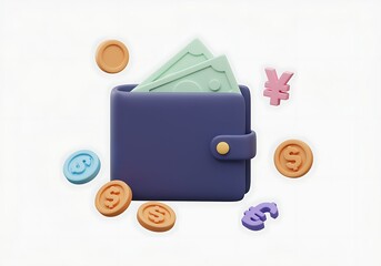 Wallet with Money and Currency Symbols Represents Finance and Investments in the Global Economy and Wealth Management