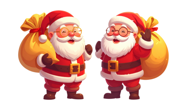  Smiling Santa Waving with Christmas Bag Duo – isolated on transparent background