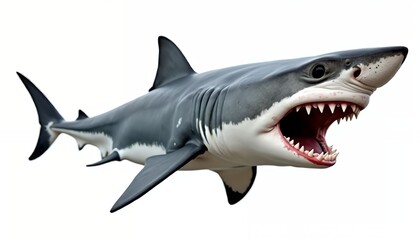 Fototapeta premium Fierce gray shark with open mouth and sharp teeth great white marine life