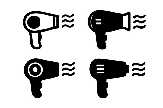 Set of simple thin line hair dryer icons for web, apps, books, and cards with transparent background, vector cartoon illustration of ordered drying devices collection